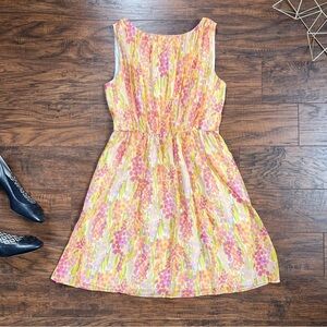 Shoshanna • floral mini dress fit & flare pink orange yellow flowy sleeveless